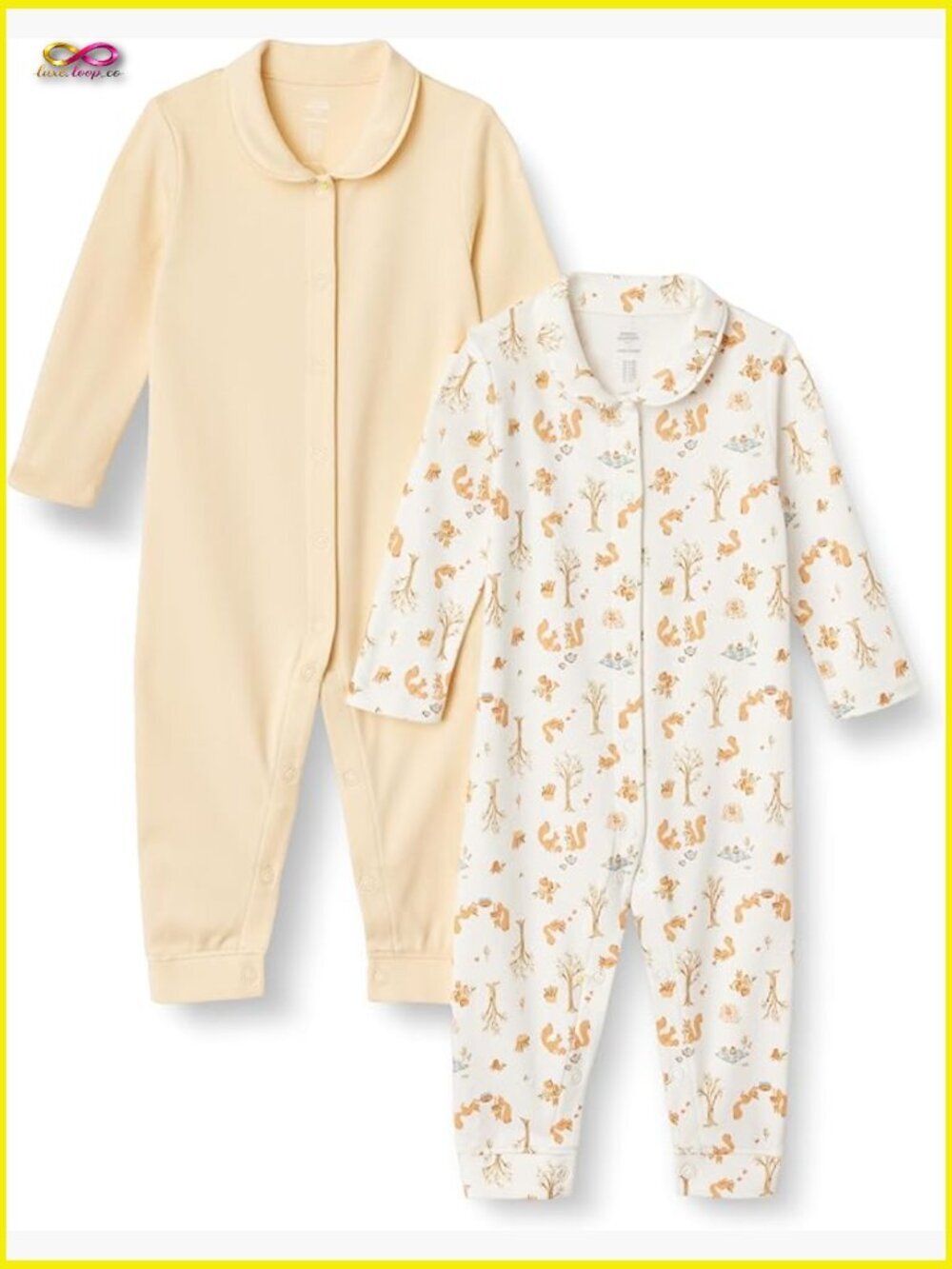 Cotton Footless Sleepsuit Pack of 2 Unisex Baby Relaxed Fit Peter Pan Collar